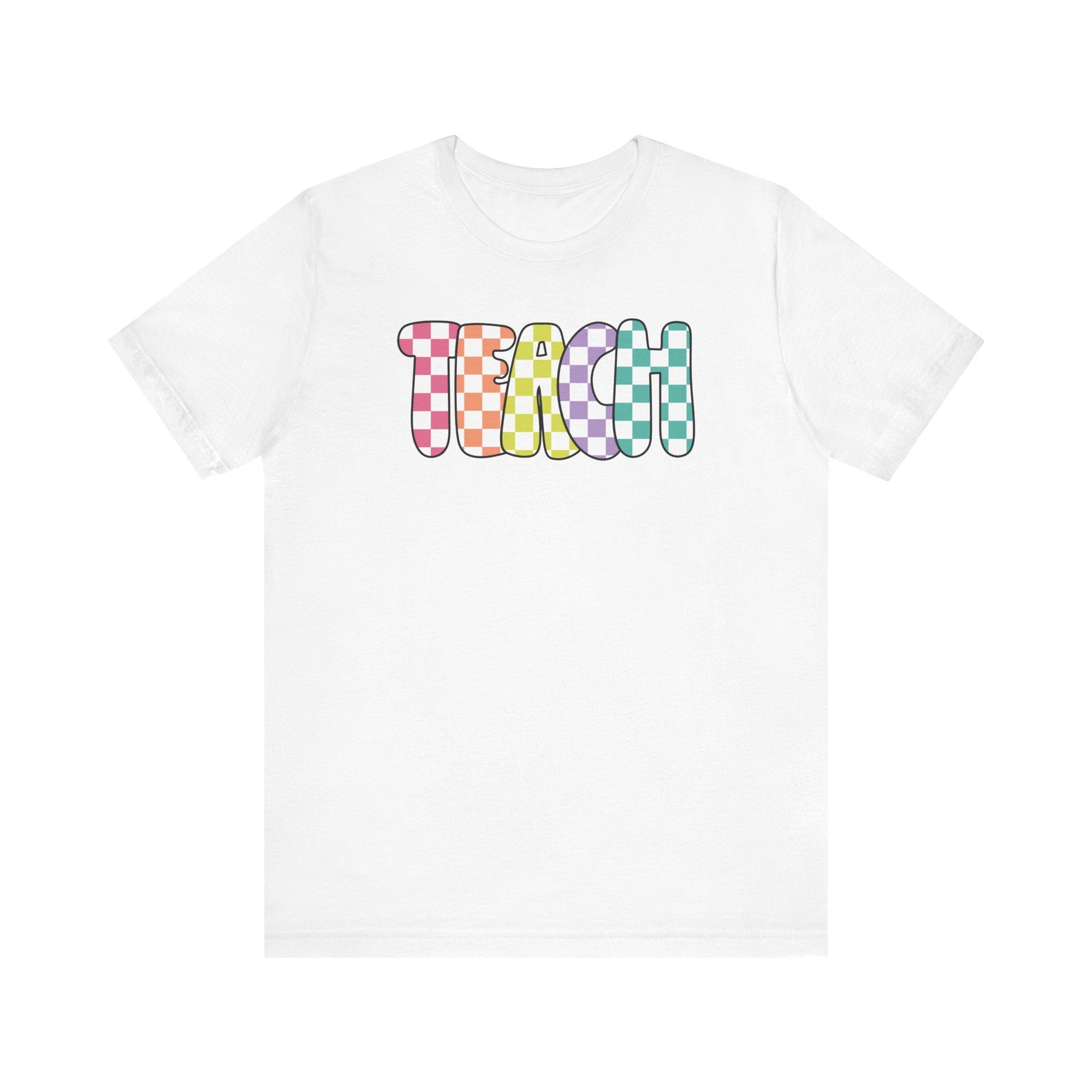 "Checkered Colorful Teach" Teacher T-shirt - Teacher Care Crate - T-Shirt