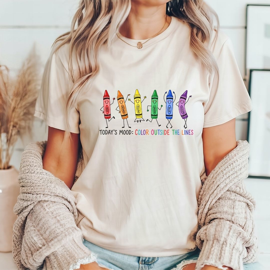 "Current Mood: Color Outside The Lines" Teacher T-shirt - Teacher Care Crate-T-Shirt