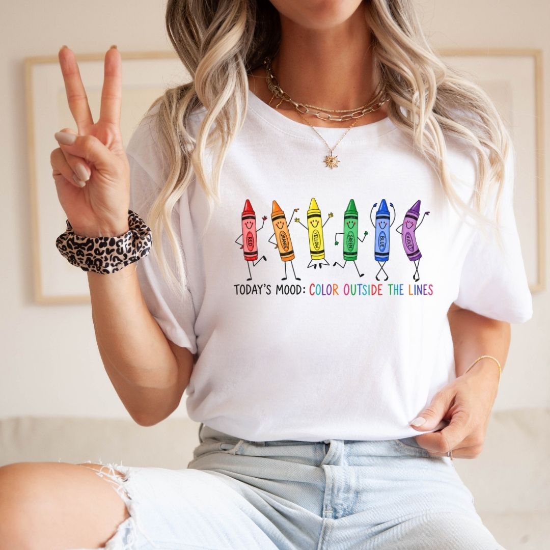 "Current Mood: Color Outside The Lines" Teacher T-shirt - Teacher Care Crate-T-Shirt