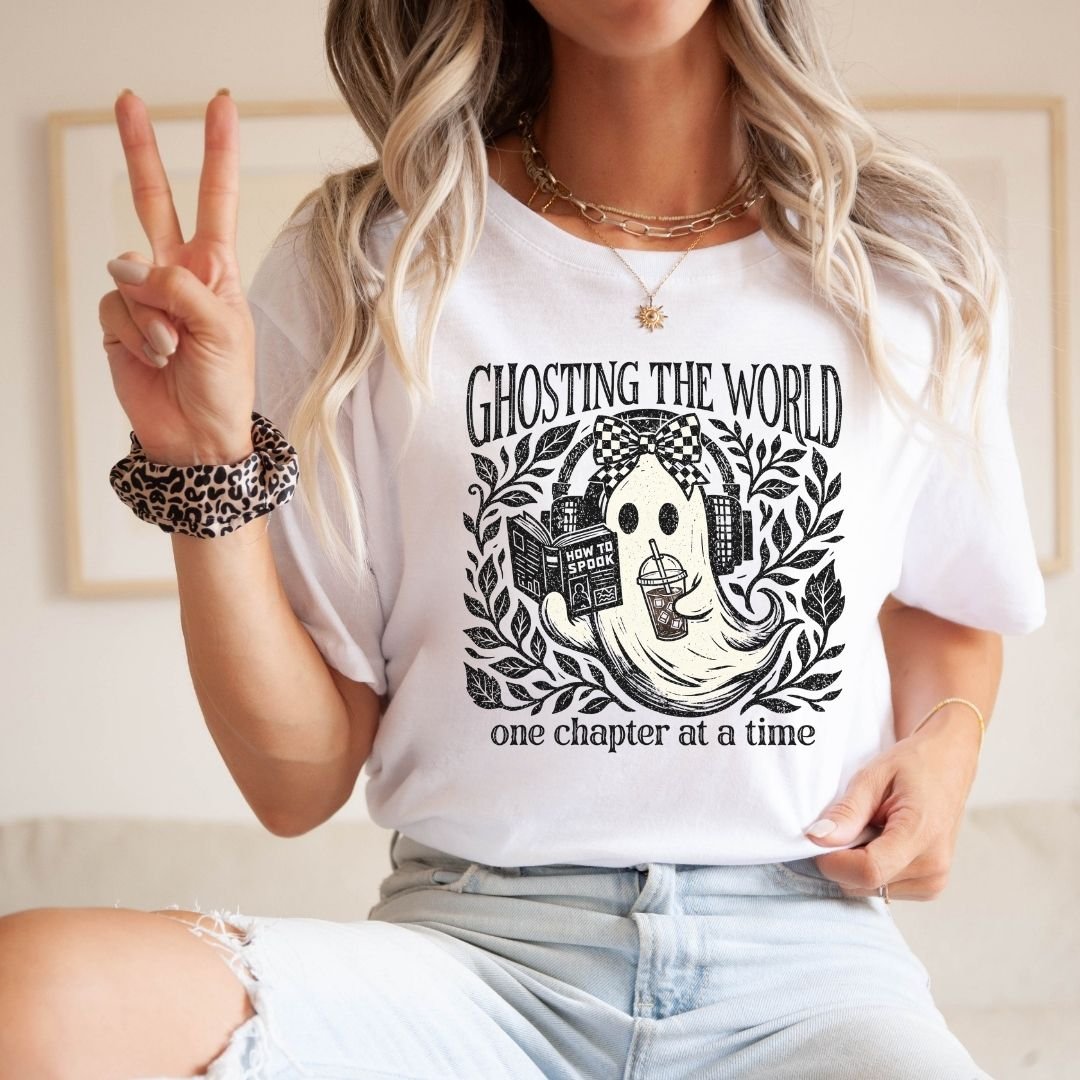 "Ghosting the World" Reading Halloween Teacher T-shirt - Teacher Care Crate-T-Shirt