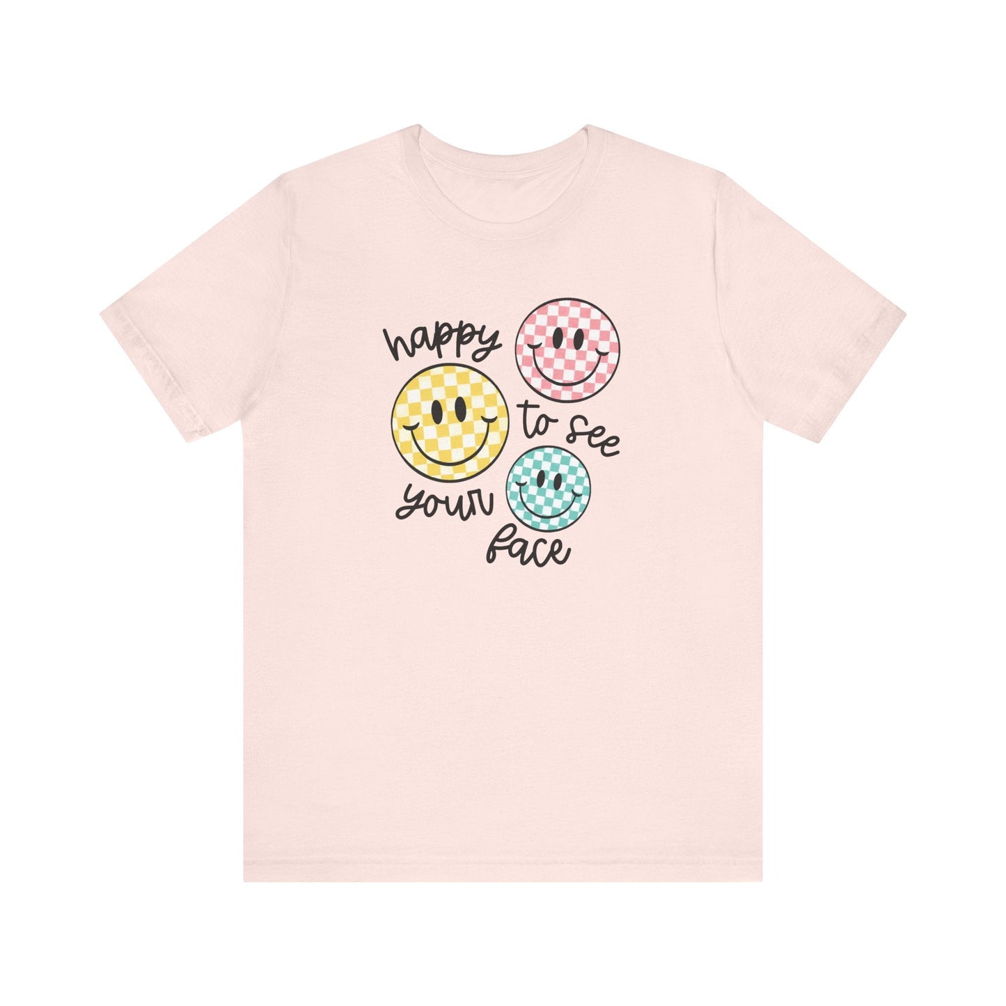"Happy to See Your Face" Checkered Teacher T-shirt - Teacher Care Crate - T-Shirt