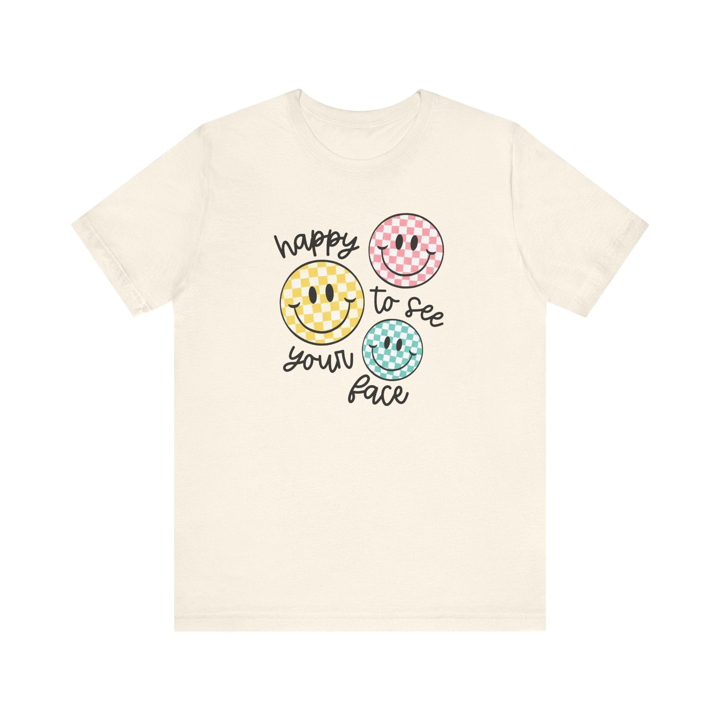 "Happy to See Your Face" Checkered Teacher T-shirt - Teacher Care Crate - T-Shirt