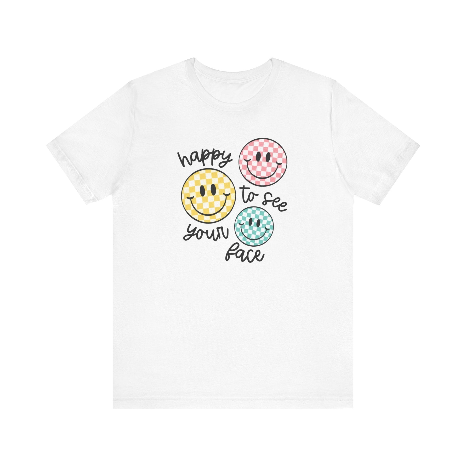 "Happy to See Your Face" Checkered Teacher T-shirt - Teacher Care Crate - T-Shirt