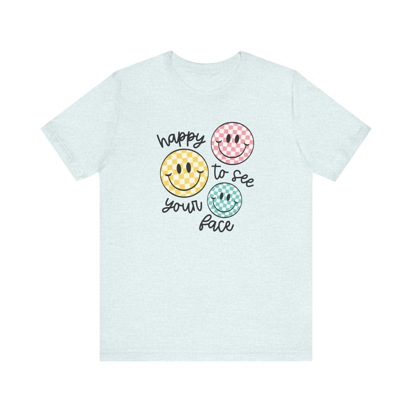 "Happy to See Your Face" Checkered Teacher T-shirt - Teacher Care Crate - T-Shirt