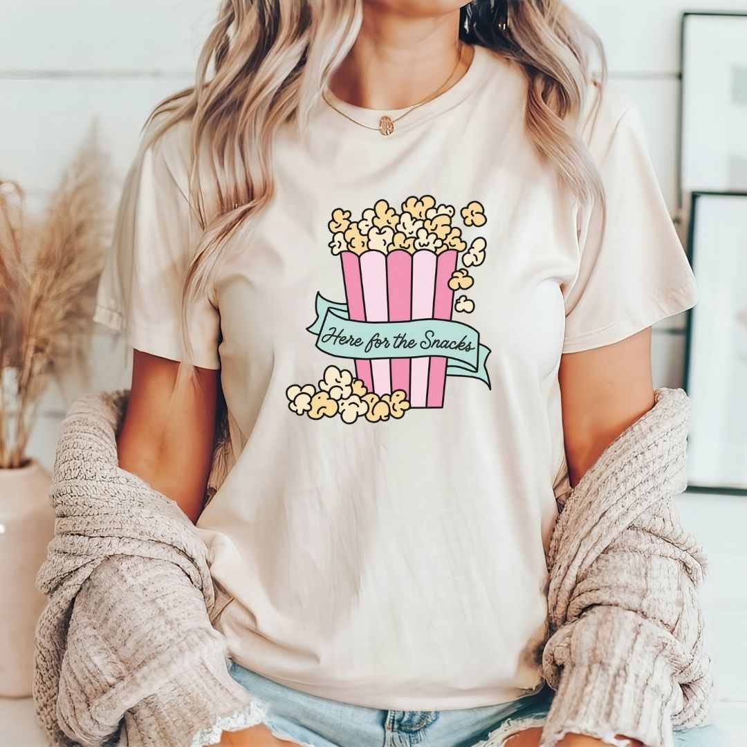"Here For The Snacks" Popcorn Teacher T-shirt - Teacher Care Crate-T-Shirt