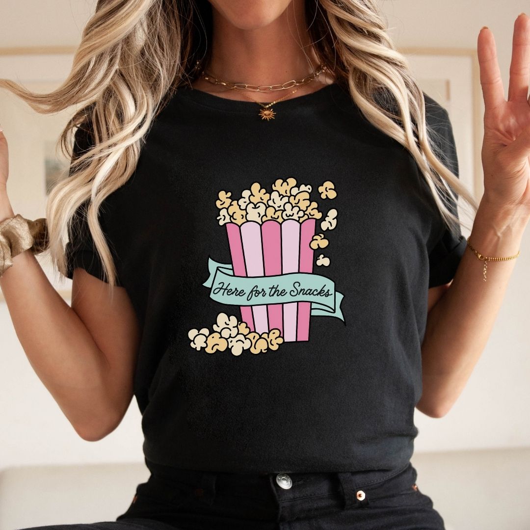 "Here For The Snacks" Popcorn Teacher T-shirt - Teacher Care Crate-T-Shirt
