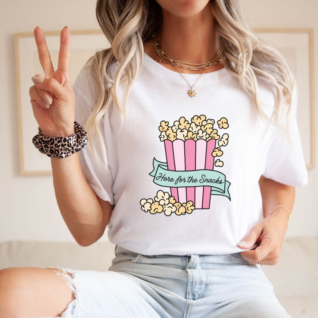 "Here For The Snacks" Popcorn Teacher T-shirt - Teacher Care Crate-T-Shirt
