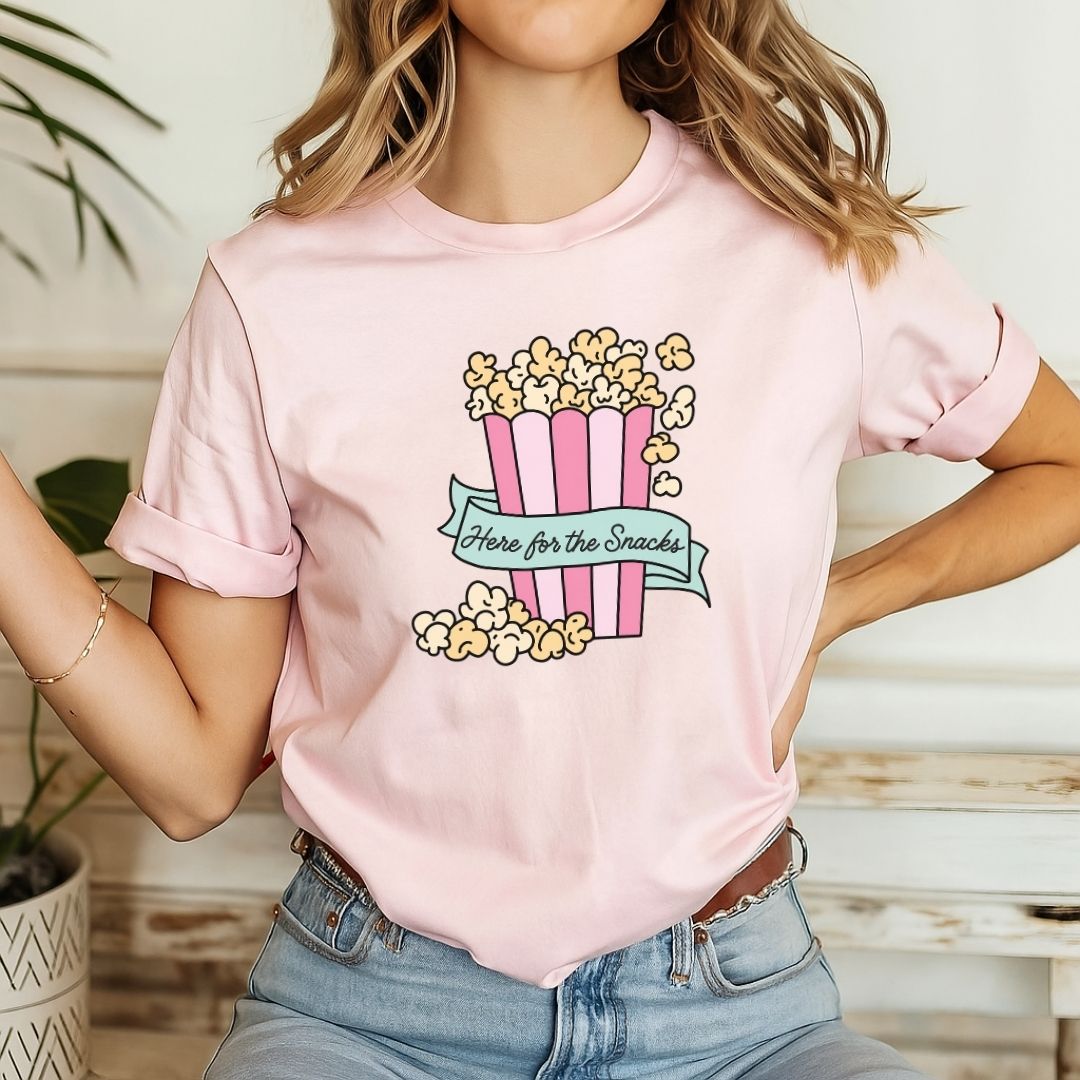 "Here For The Snacks" Popcorn Teacher T-shirt - Teacher Care Crate-T-Shirt
