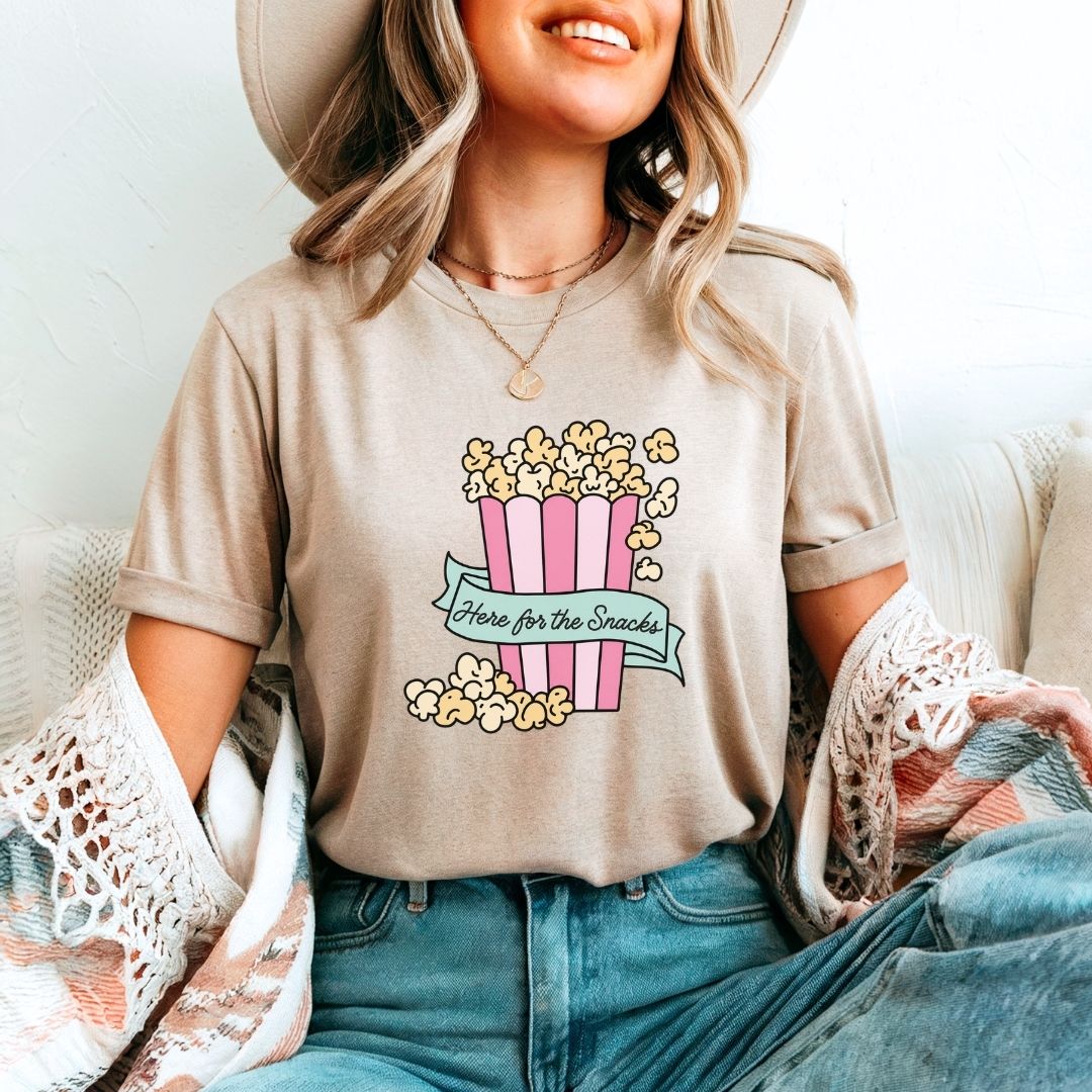 "Here For The Snacks" Popcorn Teacher T-shirt - Teacher Care Crate-T-Shirt
