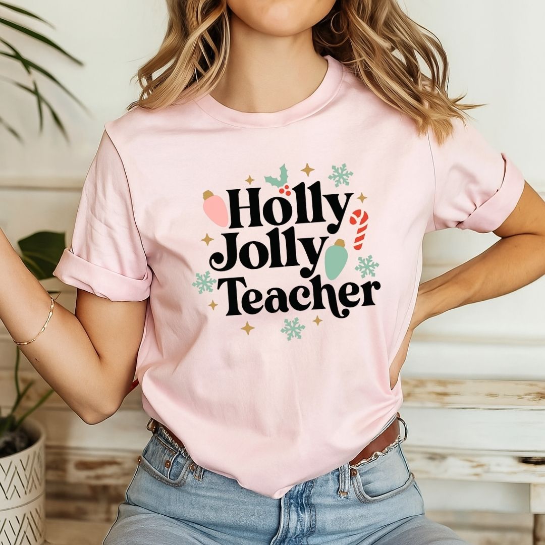 "Holly Jolly Teacher" Festive Teacher T-shirt - Teacher Care Crate - T-Shirt