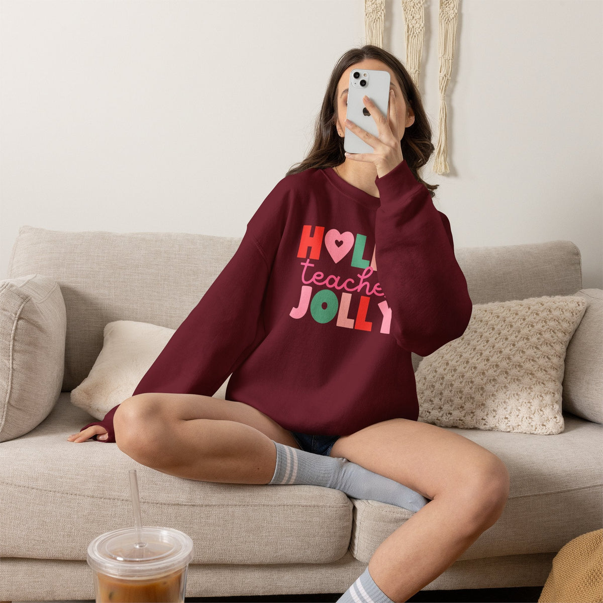 "Holly Jolly Teacher" Multi-color Teacher Sweatshirt - Teacher Care Crate-Sweatshirt