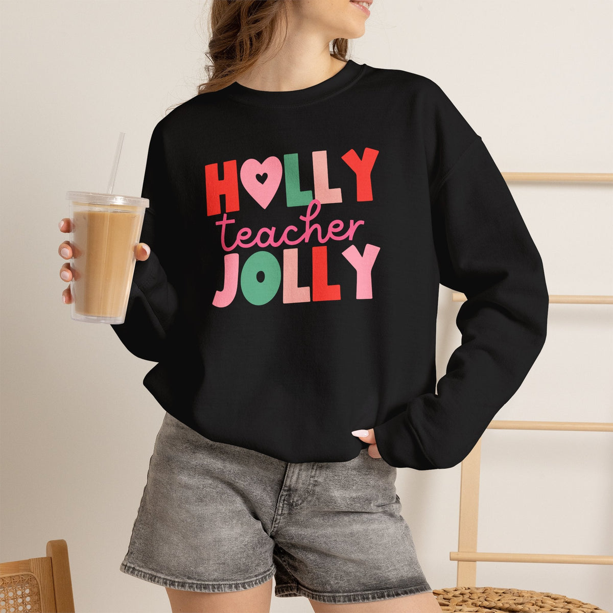"Holly Jolly Teacher" Multi-color Teacher Sweatshirt - Teacher Care Crate-Sweatshirt