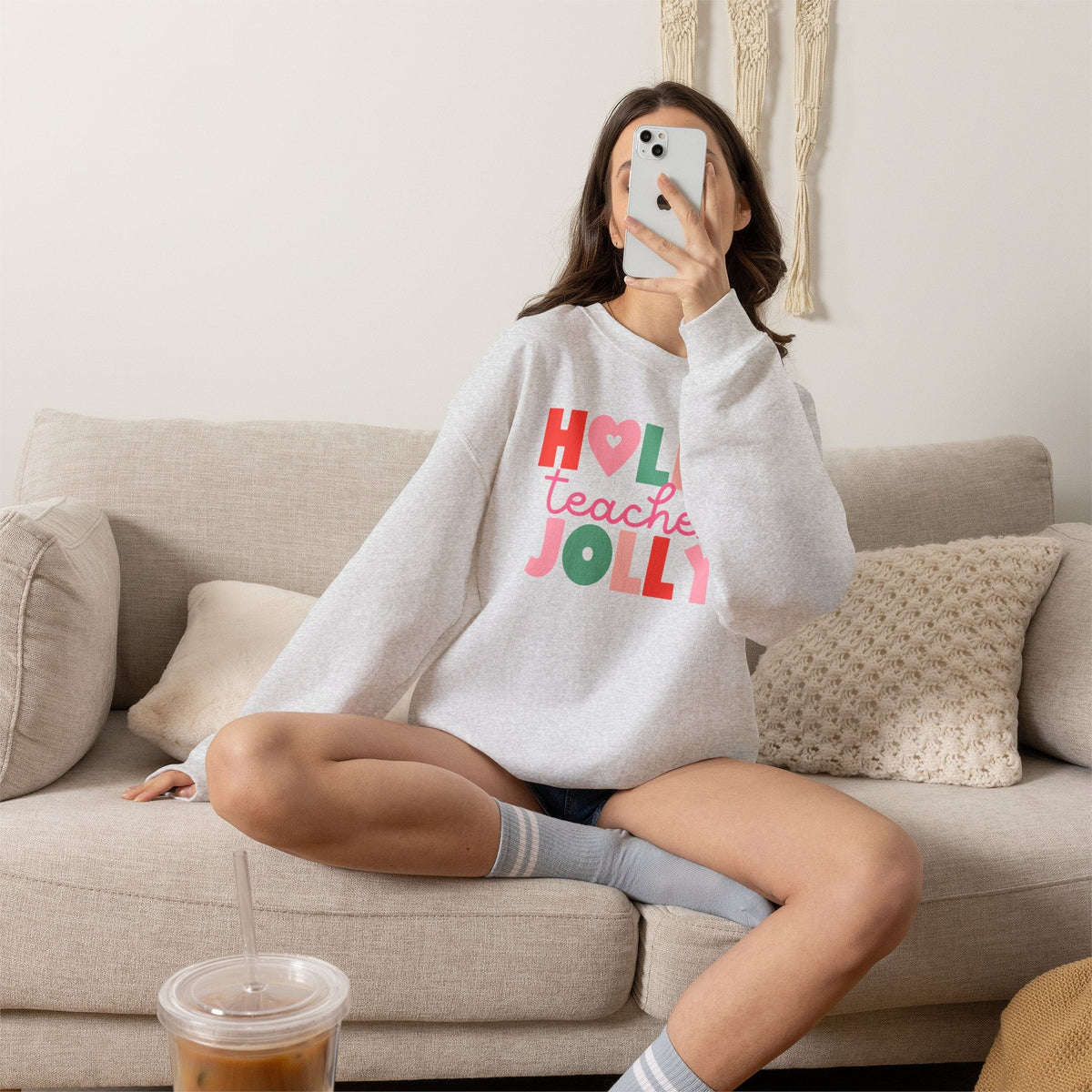 "Holly Jolly Teacher" Multi-color Teacher Sweatshirt - Teacher Care Crate-Sweatshirt