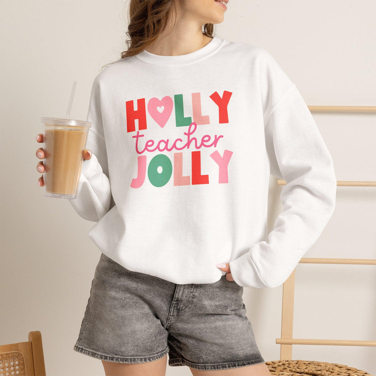 "Holly Jolly Teacher" Multi-color Teacher Sweatshirt - Teacher Care Crate-Sweatshirt