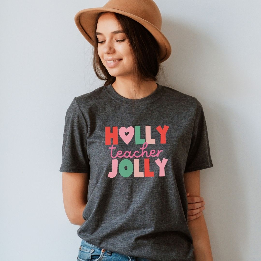 "Holly Jolly Teacher" Multi - color Teacher T-shirt - Teacher Care Crate - T-Shirt