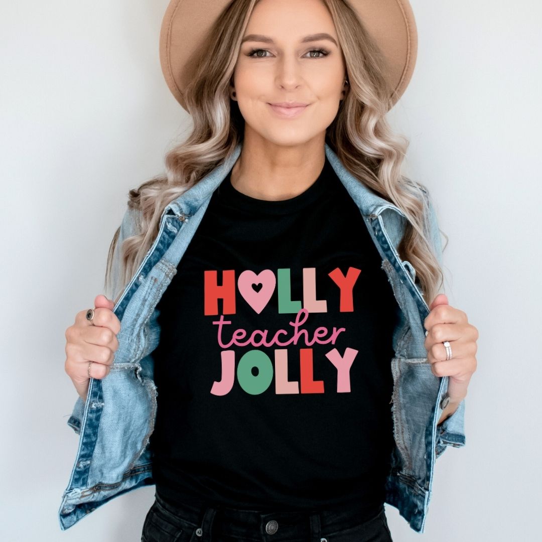 "Holly Jolly Teacher" Multi - color Teacher T-shirt - Teacher Care Crate - T-Shirt