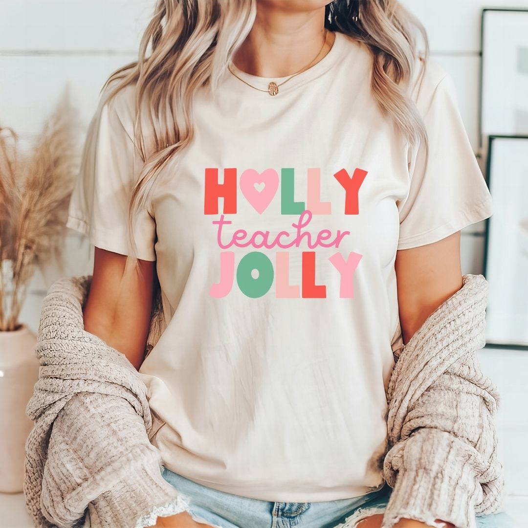 "Holly Jolly Teacher" Multi - color Teacher T-shirt - Teacher Care Crate - T-Shirt