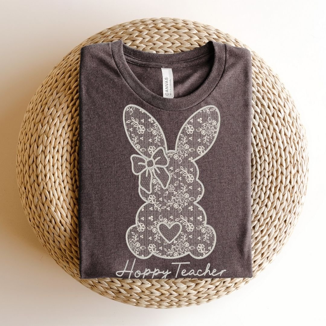 "Hoppy Teacher" Faux Embroidery Teacher T-shirt - Teacher Care Crate - T-Shirt