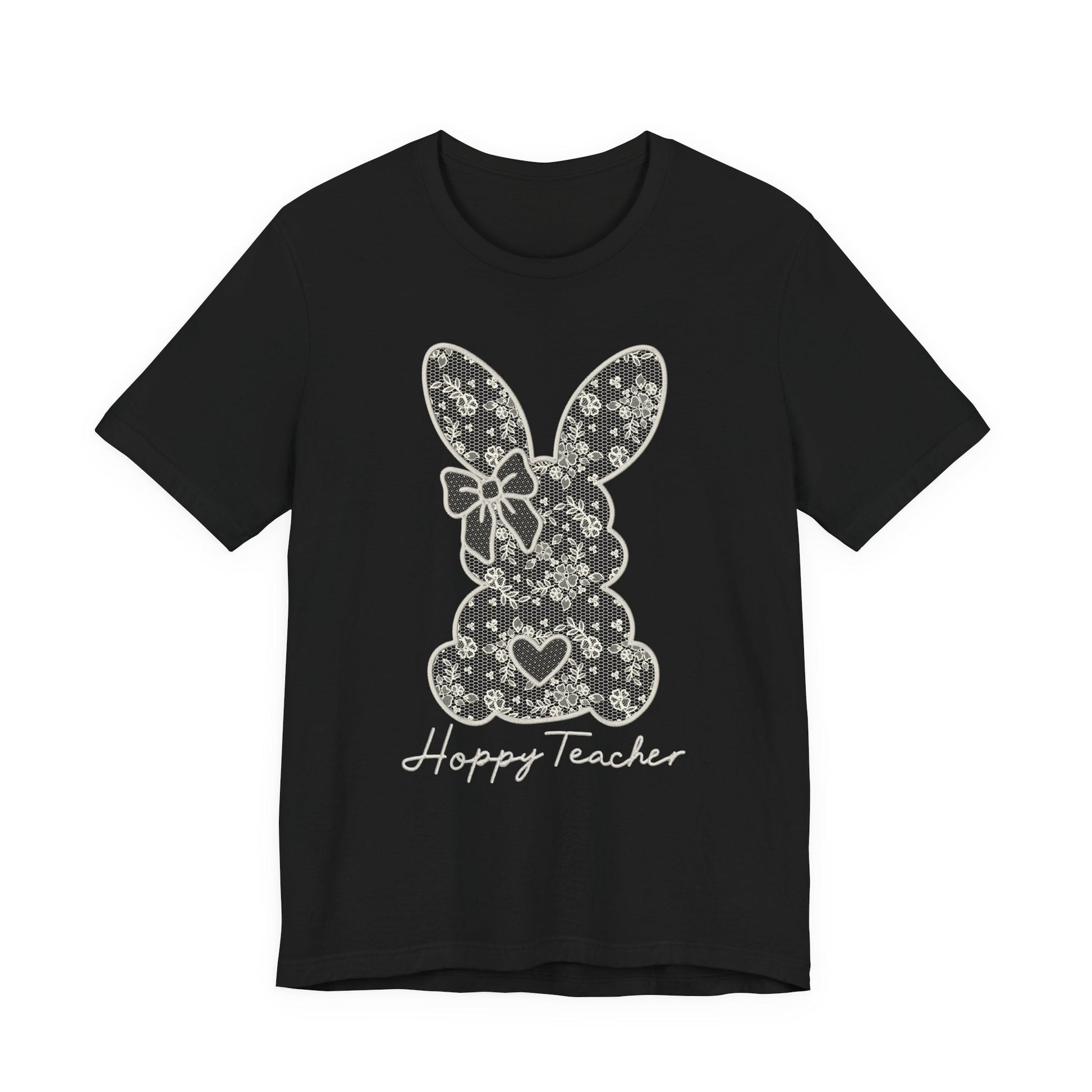 "Hoppy Teacher" Faux Embroidery Teacher T-shirt - Teacher Care Crate - T-Shirt
