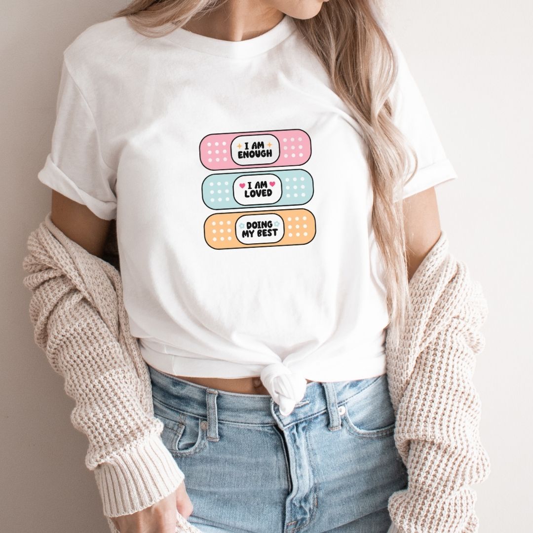 "I Am Enough" Bandage Teacher T-shirt - Teacher Care Crate-T-Shirt