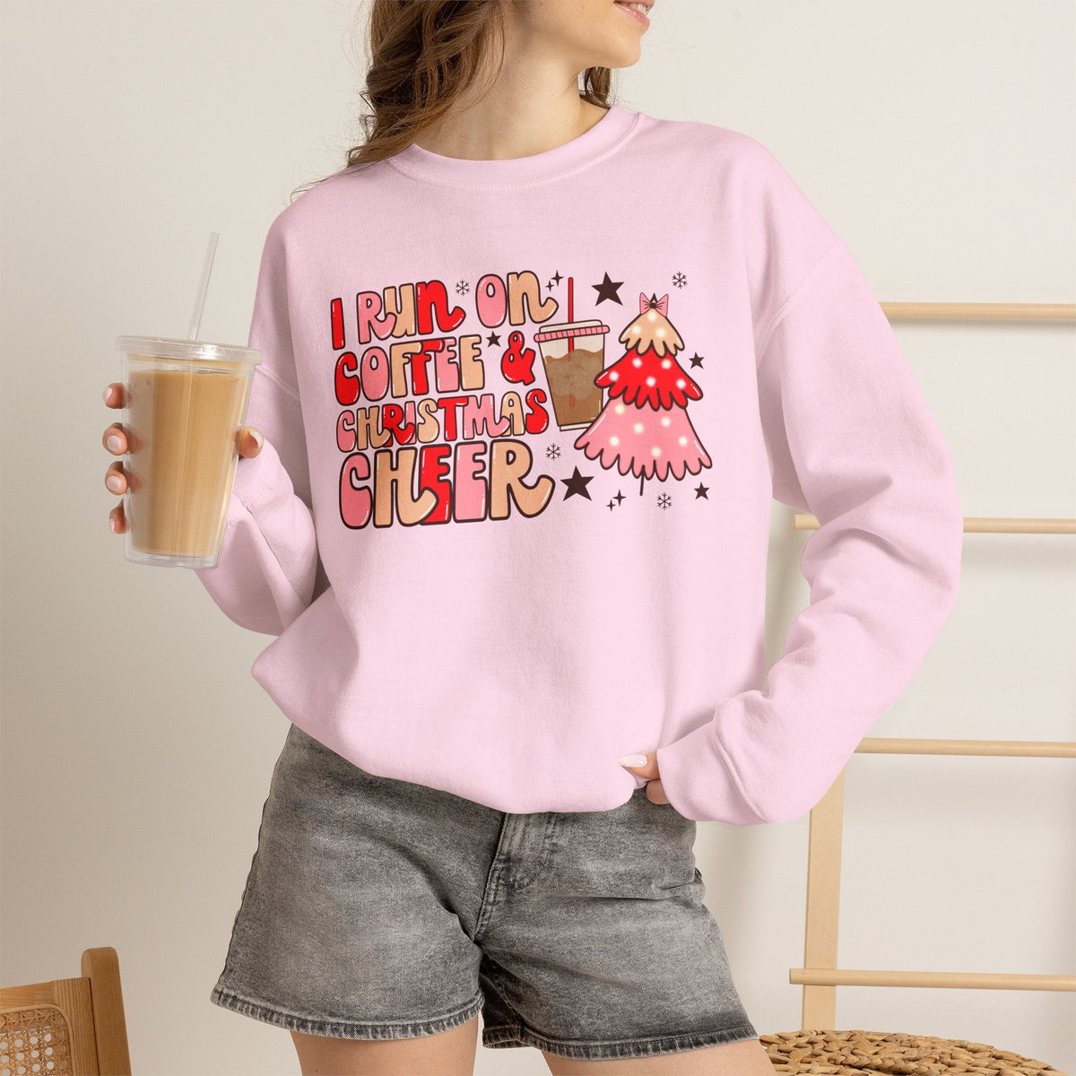 "I Run on Coffee & Christmas Cheer" Holiday Teacher Sweatshirt - Teacher Care Crate-Sweatshirt
