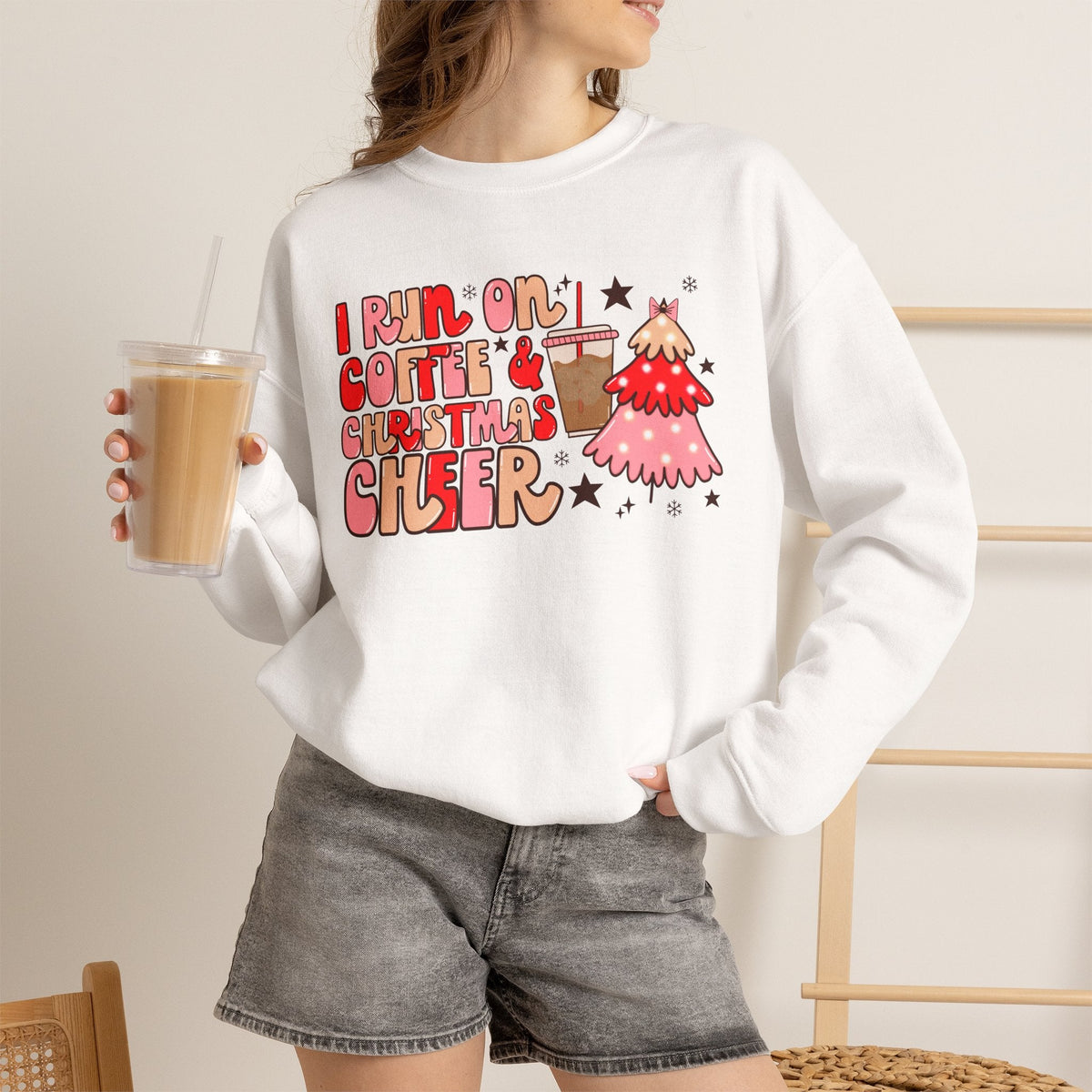 "I Run on Coffee & Christmas Cheer" Holiday Teacher Sweatshirt - Teacher Care Crate-Sweatshirt