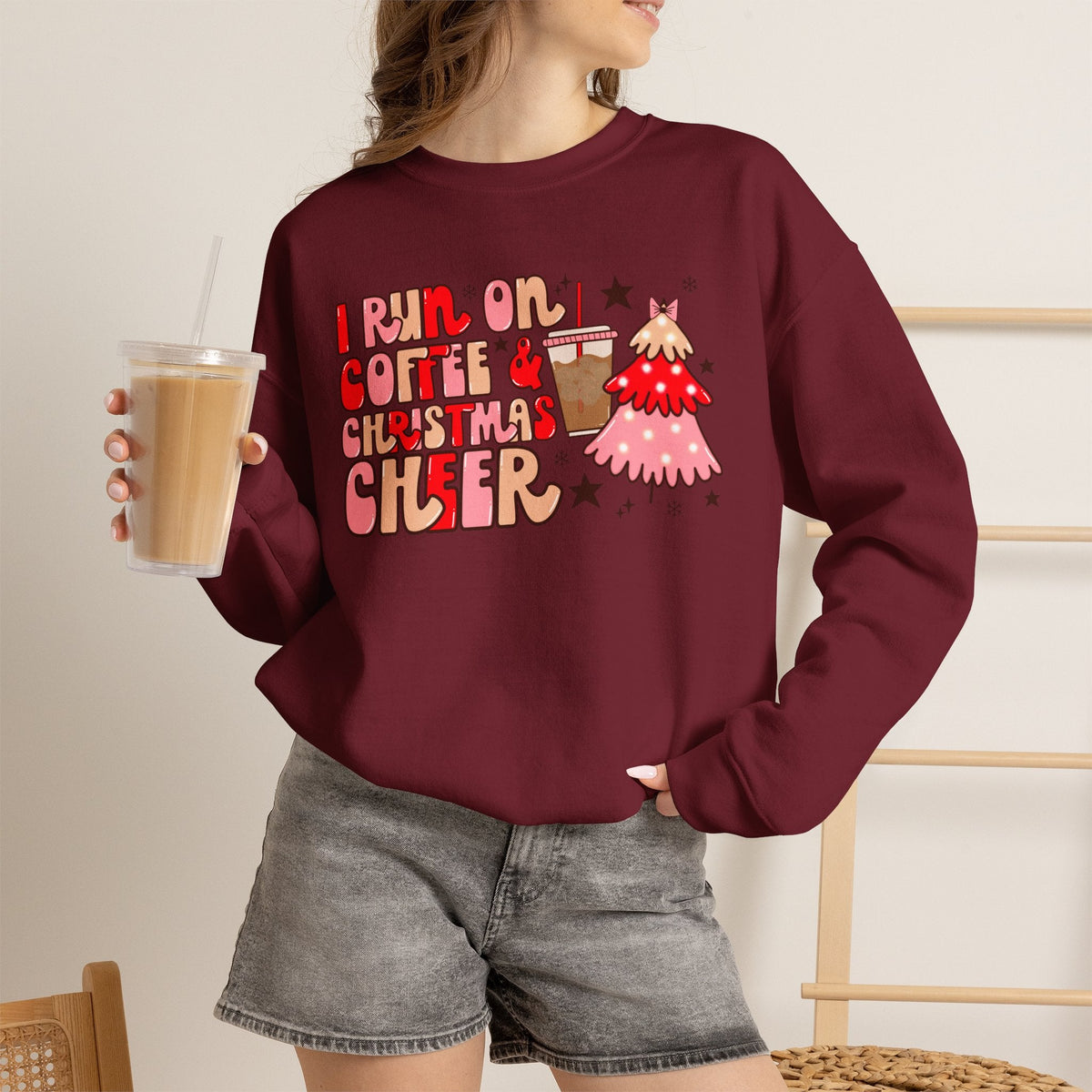 "I Run on Coffee & Christmas Cheer" Holiday Teacher Sweatshirt - Teacher Care Crate-Sweatshirt