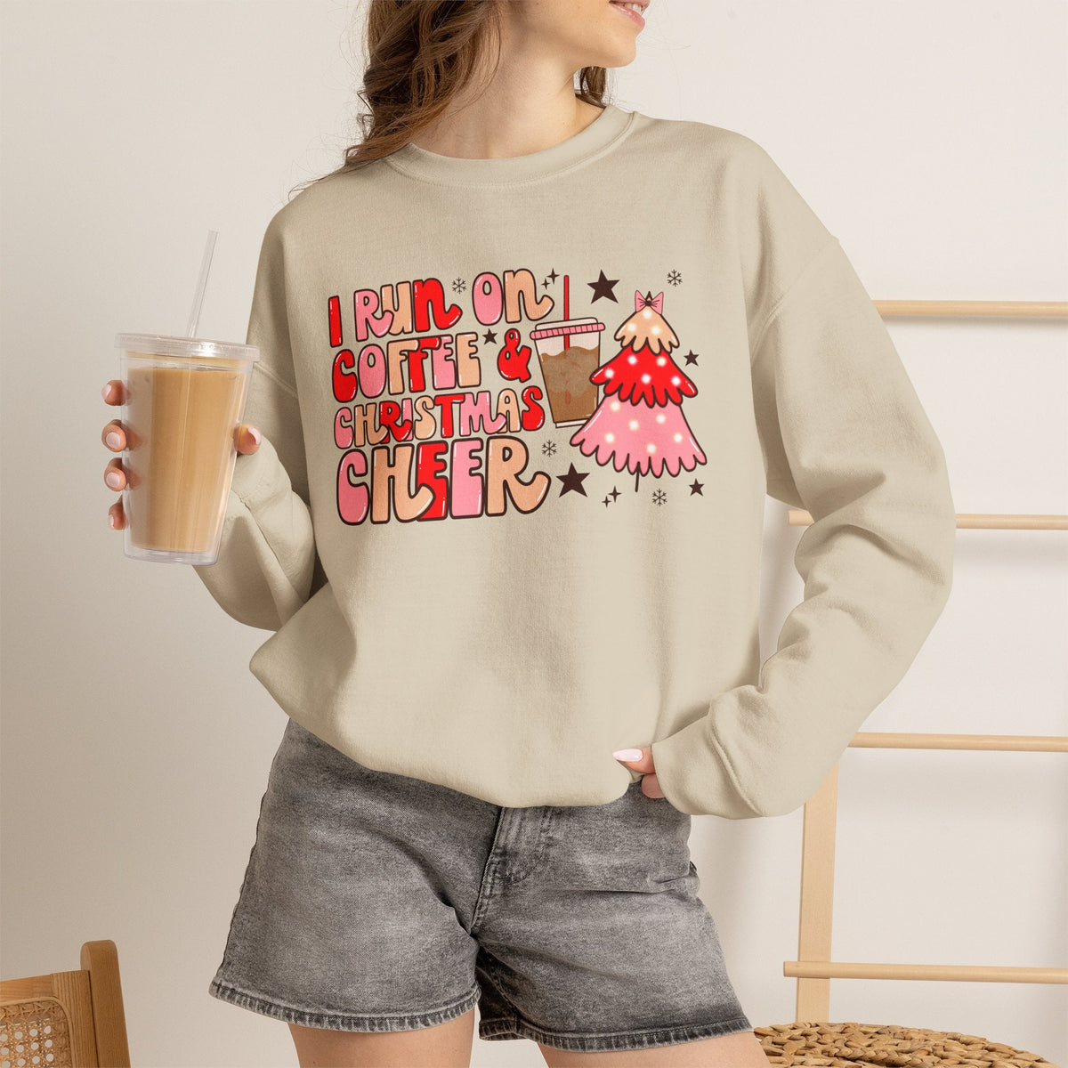 "I Run on Coffee & Christmas Cheer" Holiday Teacher Sweatshirt - Teacher Care Crate-Sweatshirt