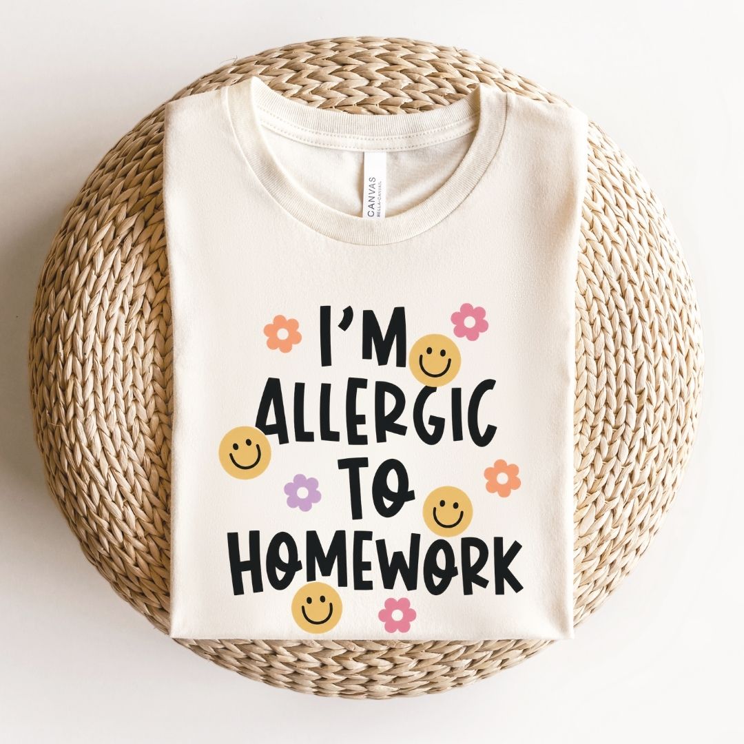 "I'm Allergic to Homework" Funny Teacher T-shirt - Teacher Care Crate-T-Shirt