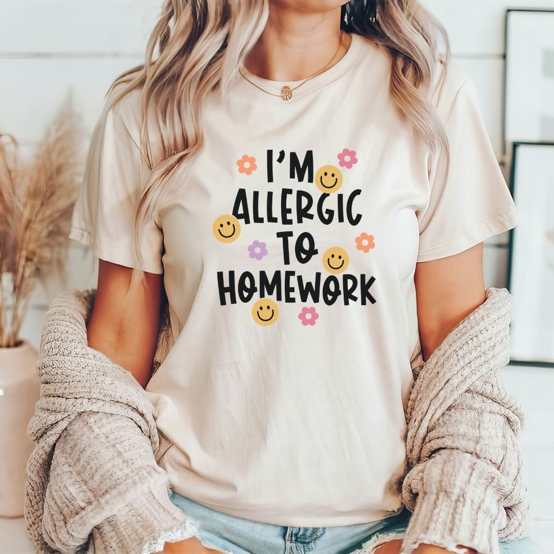 "I'm Allergic to Homework" Funny Teacher T-shirt - Teacher Care Crate-T-Shirt