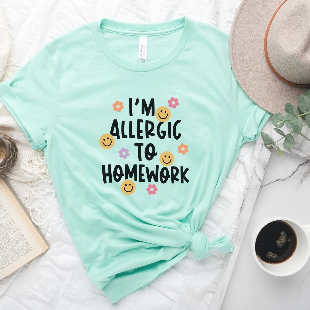 "I'm Allergic to Homework" Funny Teacher T-shirt - Teacher Care Crate-T-Shirt