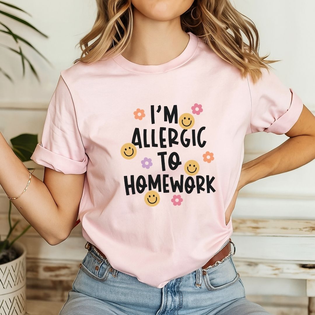 "I'm Allergic to Homework" Funny Teacher T-shirt - Teacher Care Crate-T-Shirt