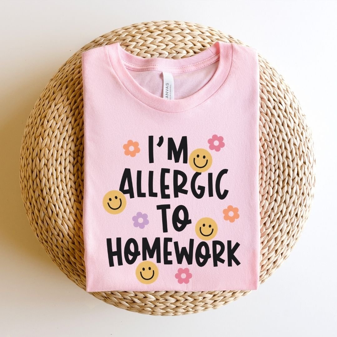 "I'm Allergic to Homework" Funny Teacher T-shirt - Teacher Care Crate-T-Shirt
