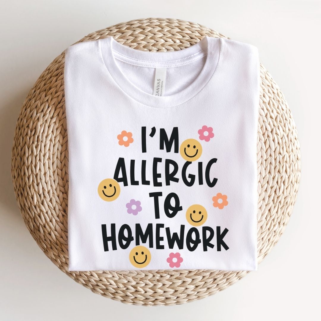 "I'm Allergic to Homework" Funny Teacher T-shirt - Teacher Care Crate-T-Shirt