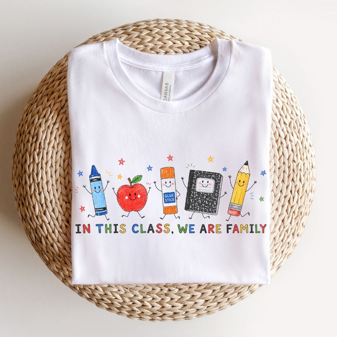 "In This Class We Are Family" Cute Doodles Teacher T-shirt - Teacher Care Crate-T-Shirt