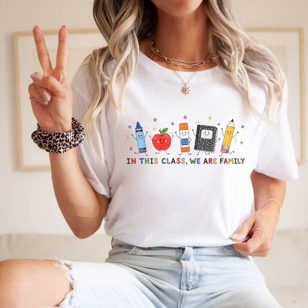 "In This Class We Are Family" Cute Doodles Teacher T-shirt - Teacher Care Crate-T-Shirt
