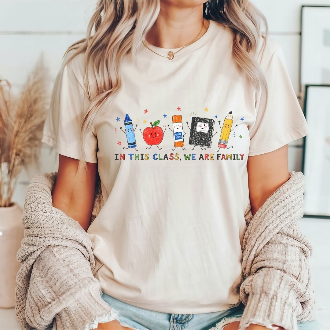 "In This Class We Are Family" Cute Doodles Teacher T-shirt - Teacher Care Crate-T-Shirt