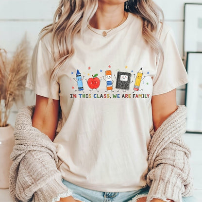 "In This Class We Are Family" Cute Doodles Teacher T-shirt - Teacher Care Crate-T-Shirt