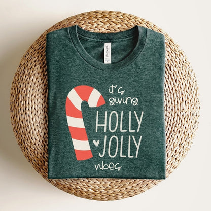 "It's Giving Holly Jolly Vibes" Candycane Teacher Shirt - Teacher Care Crate - T-Shirt
