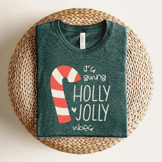 "It's Giving Holly Jolly Vibes" Candycane Teacher Shirt - Teacher Care Crate - T-Shirt
