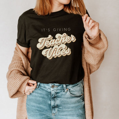 "It's Giving Teacher Vibes" Neutral Teacher T-shirt - Teacher Care Crate - T-Shirt