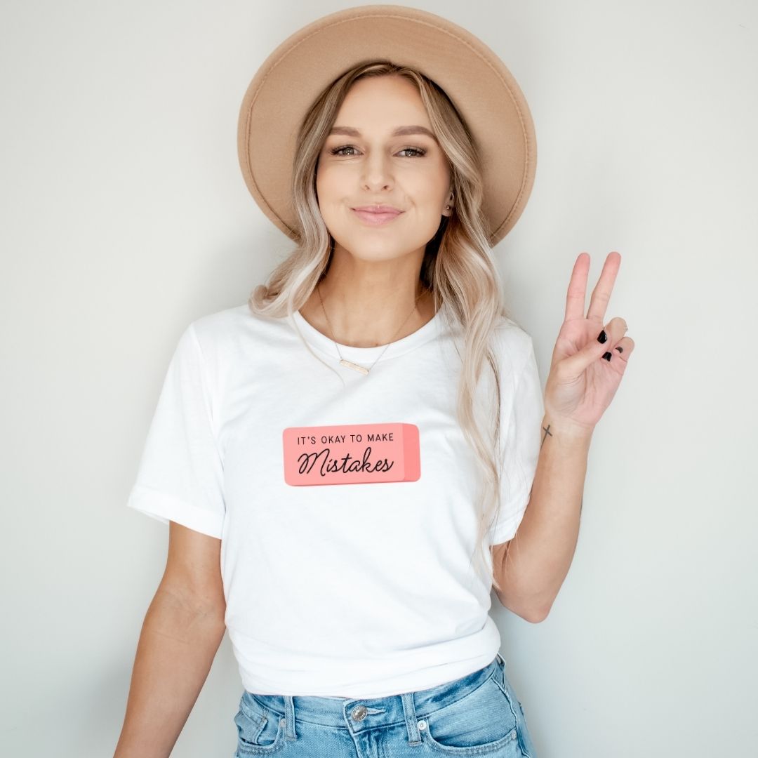"It's Okay to Make Mistakes" Eraser Teacher T-shirt - Teacher Care Crate-T-Shirt