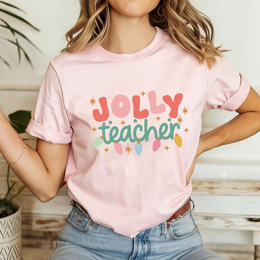 "Jolly Teacher" Festive Teacher T-shirt - Teacher Care Crate - T-Shirt
