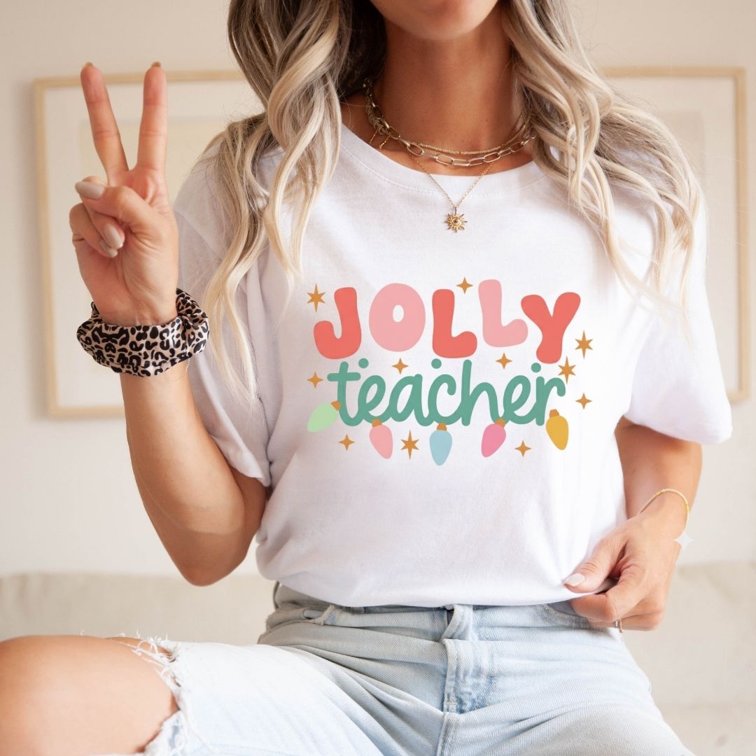 "Jolly Teacher" Festive Teacher T-shirt - Teacher Care Crate - T-Shirt