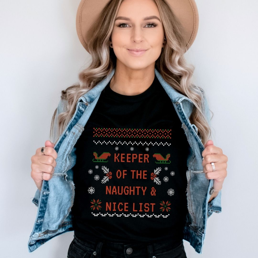 "Keeper of the Naughty & Nice List" Pixelated Teacher T-shirt - Teacher Care Crate - T-Shirt
