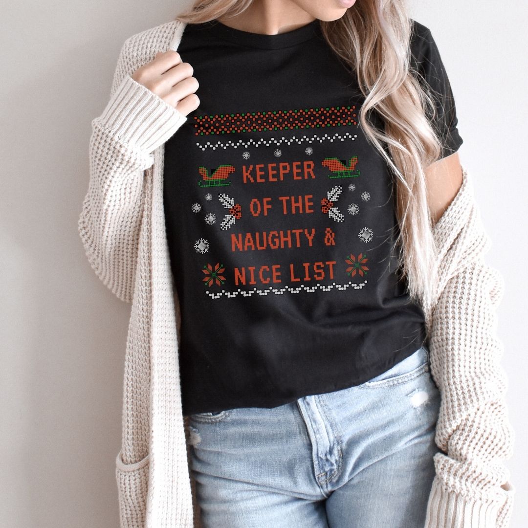 "Keeper of the Naughty & Nice List" Pixelated Teacher T-shirt - Teacher Care Crate - T-Shirt
