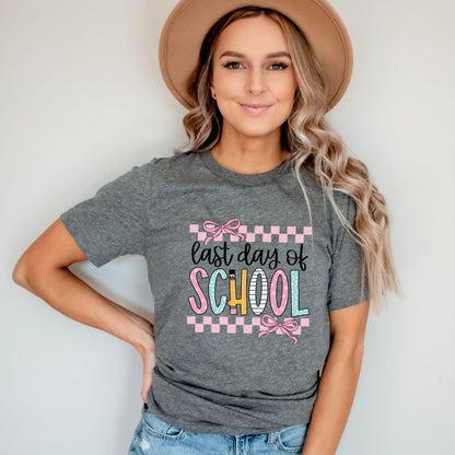 "Last Day of School" Coquette Bow Teacher T-shirt - Teacher Care Crate - T-Shirt