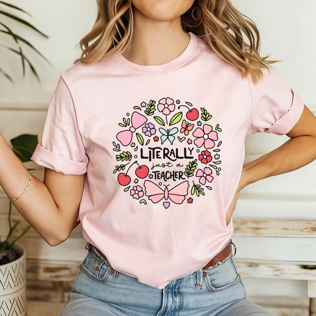 "Literally Just A Teacher" Doodles Teacher T-shirt - Teacher Care Crate-T-Shirt