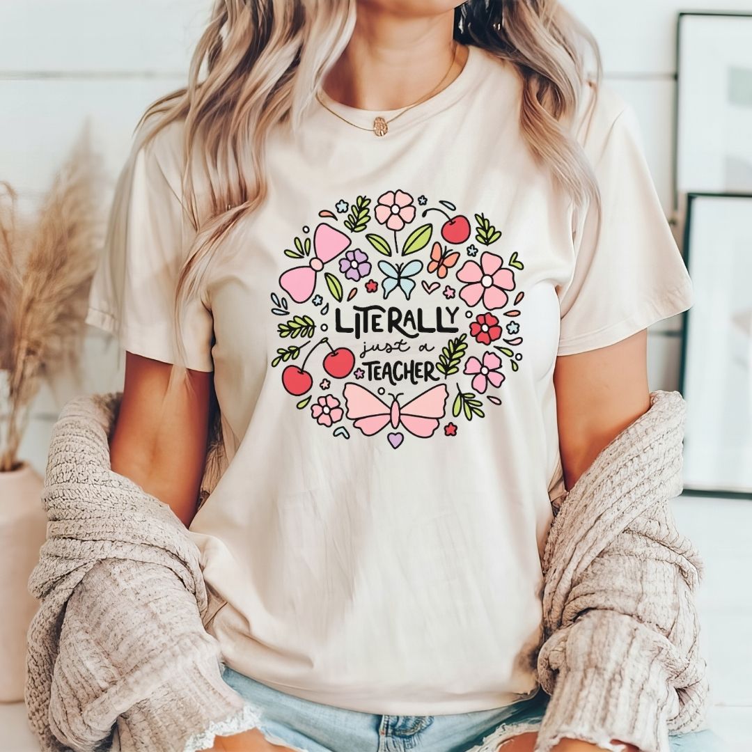 "Literally Just A Teacher" Doodles Teacher T-shirt - Teacher Care Crate-T-Shirt