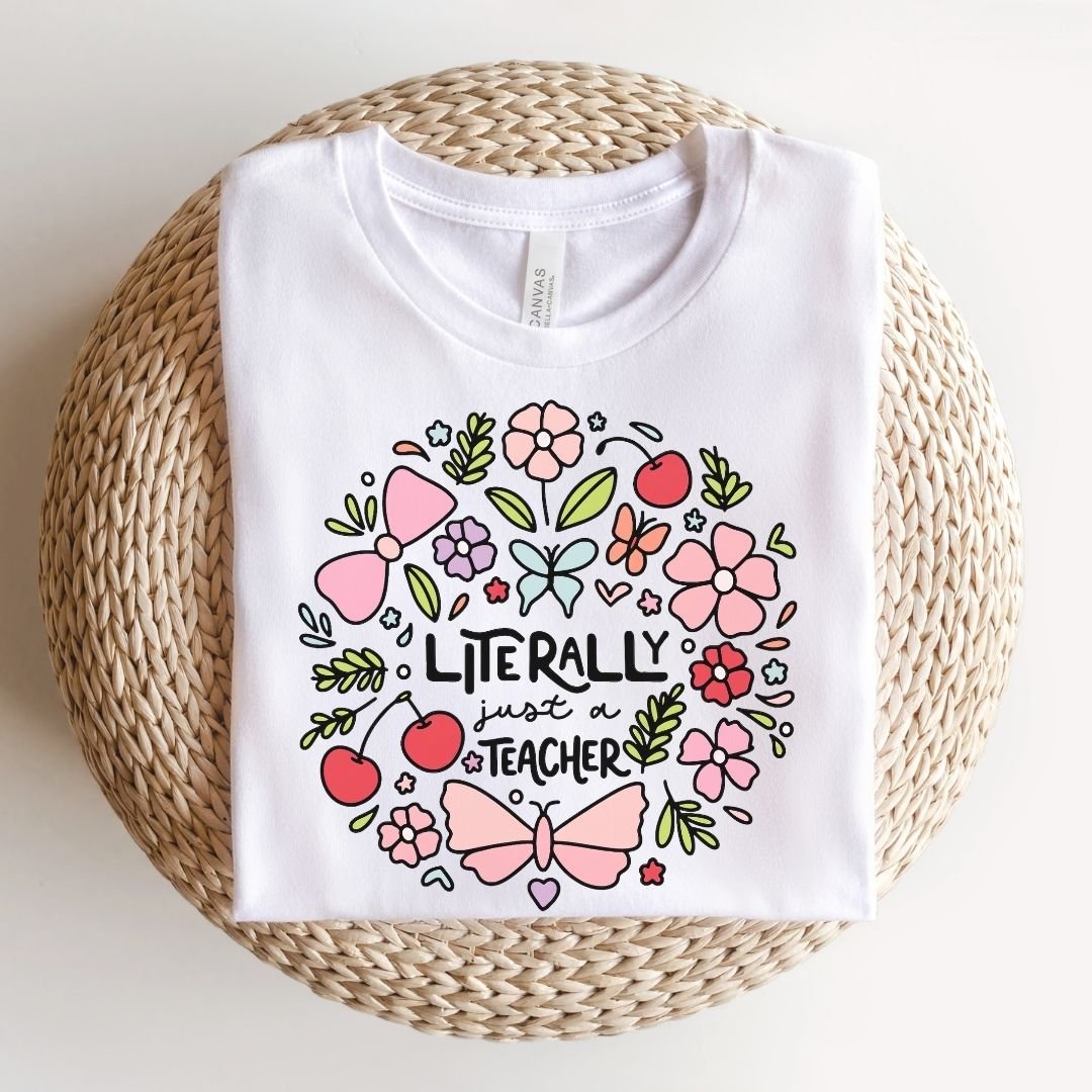 "Literally Just A Teacher" Doodles Teacher T-shirt - Teacher Care Crate-T-Shirt